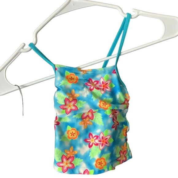 Miss Lana Girls 5/6 2 Piece Blue Floral Swimsuit Tankini Top & Bottom - Picture 2 of 7